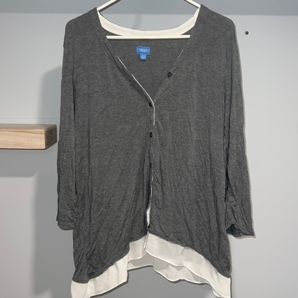 Simply vera Wang gray‎ cardigan button down with white mesh on the bottom